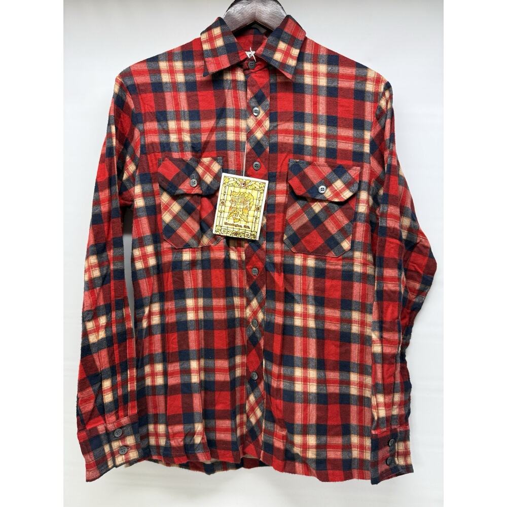 Vtg NOS Kennington California Mens Small Plaid Sanforized Cotton Flannel Shirt